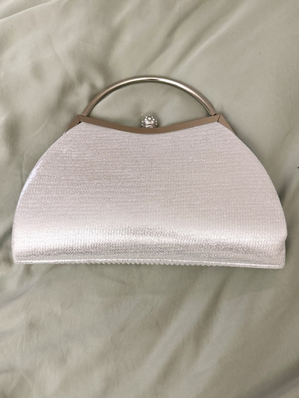 Silver Evening Handbag - Elegant Metallic Top-Handle Clutch - Picture 3 of 6